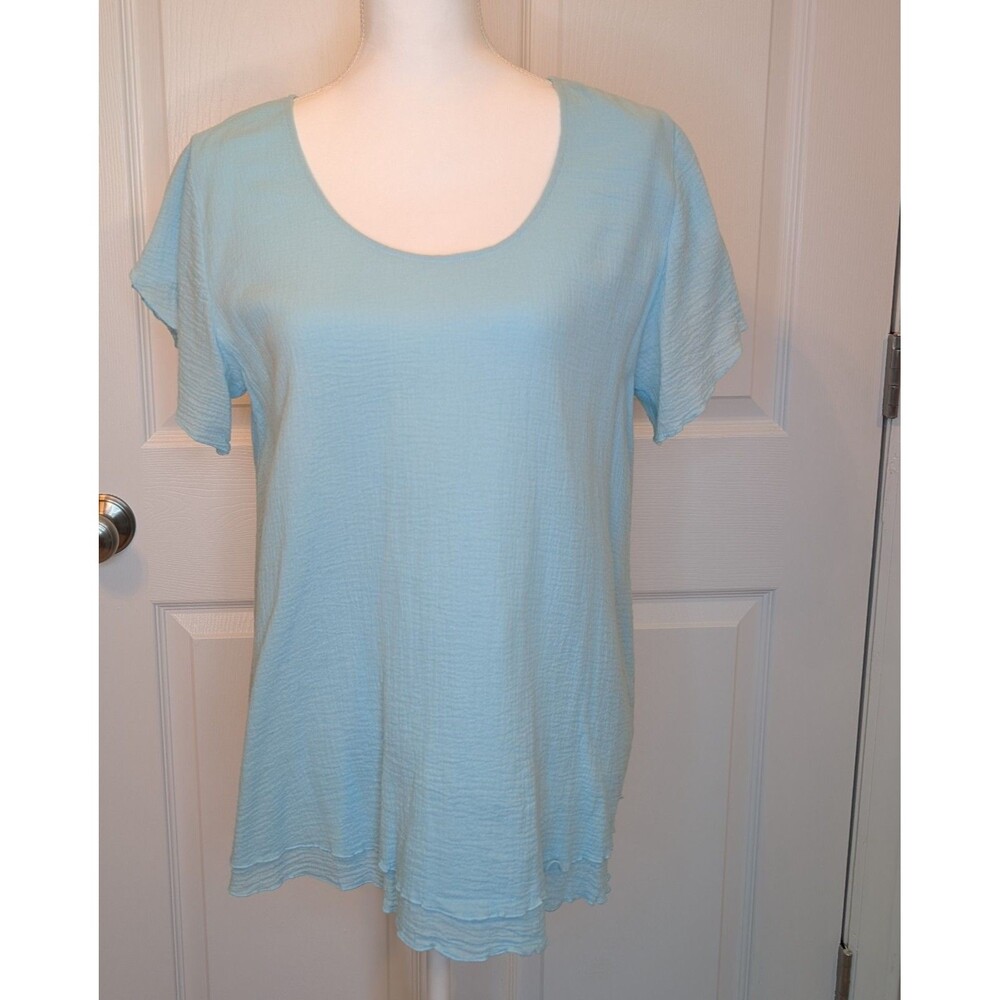 Soft Surroundings Top Blouse Baby Blue Women's Size Small Wrinkled Layered Tunic